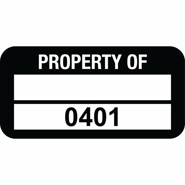 Lustre-Cal VOID Label PROPERTY OF Black 1.50in x 0.75in  1 Blank Pad & Serialized 0401-0500, 100PK 253774Vo2K0401